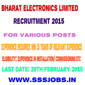 Bharat Electronics Limited Recruitment 2015 for Various Posts