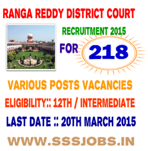 Ranga Reddy District Court Recruitment 2015 for 218 Various Posts