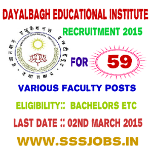 Dayalbagh Educational Institute Recruitment 2015 for 59 Faculties