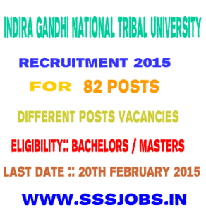 Indira Gandhi National Tribal University Recruitment 2015 for 82 Posts