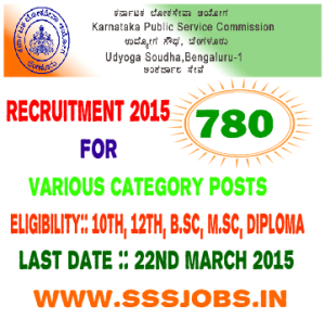Karnataka PSC Recruitment 2015 for 780 Various Post Vacancies