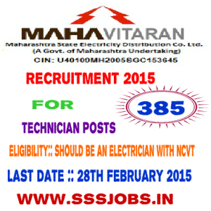 Mahadiscom MSEDCL Recruitment 2015 for 385 Technician Posts