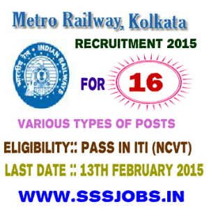 Metro Railway, Kolkata Recruitment 2015 for 16 Various Posts