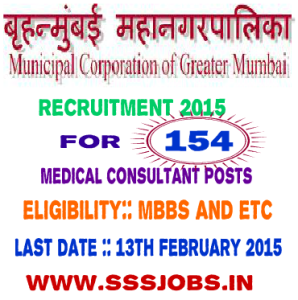 MCGM Recruitment 2015 for 154 Medical Consultant Posts Vacancies