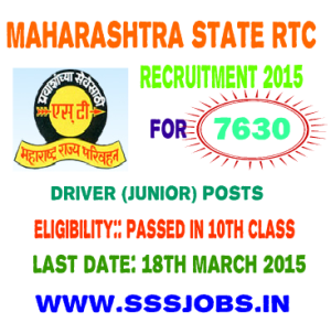 Maharashtra State RTC Recruitment 2015 for 7630 Driver Posts