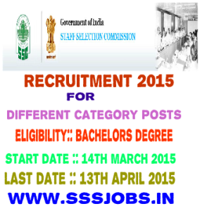 SSC Combined Graduate Level Recruitment 2015 for Various Posts