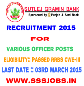 Sutlej Gramin Bank Recruitment 2015 for 41 Various Officer Posts