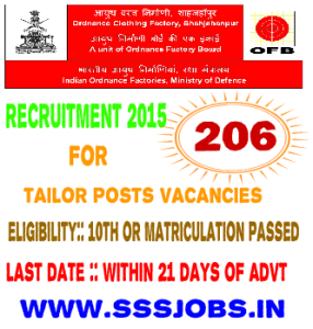 OCFS Shahjahanpur Recruitment 2015 for 206 Tailor Posts Vacancies