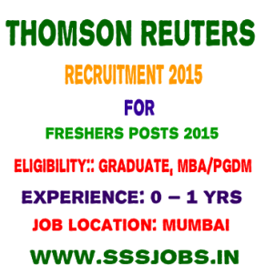 Thomson Reuters Freshers 2015 for Graduate, MBA/PGDM at Mumbai