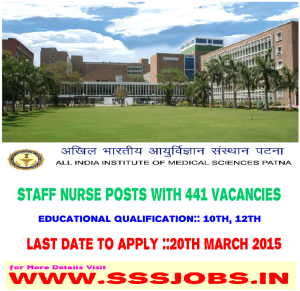 AIIMS Patna Recruitment Notification 2015 for 441 Staff Nurse Posts