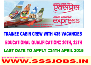 Air India Recruitment Notification 2015 for 435 Trainee Cabin Crew Posts