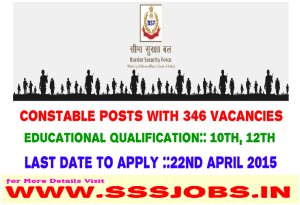 Border Security Force Recruitment Notification 2015 for 346 Posts