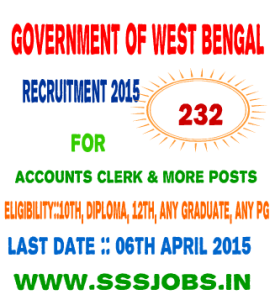 Government of West Bengal Recruitment 2015 for 232 Various Posts