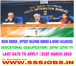 Government of India Press Recruitment Notification 2015 for 34 Posts