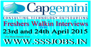 Capgemini Freshers Mega Walkin Recruitment on 23rd and 24th April 2015