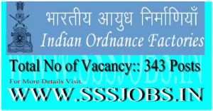 Indian Ordnance Factories Recruitment Notification 2015 for 343 Posts