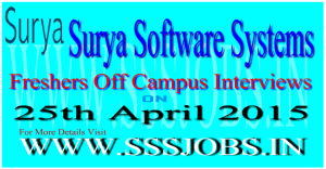 Surya Software Systems Freshers Off Campus Recruitment on 25th April 2015