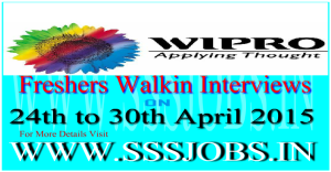 Wipro Freshers Mega Walkin Recruitment on 24th to 30th April 2015