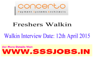 Concerto Software Freshers Walkin for Recruitment on April 12 2015