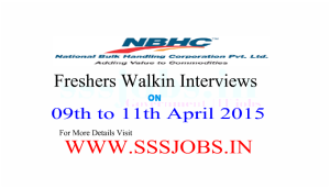 National Bulk Handling Freshers Walkin for Recruitment on 09-11th April 2015