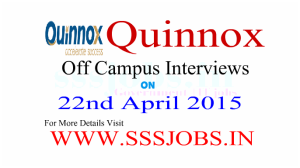 Quinnox Freshers Off Campus Recruitment on 22nd April 2015