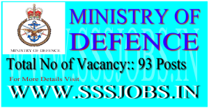 Ministry of Defence Recruitment Notification 2015 for 93 Vacancies