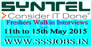 Syntel Freshers Mega Walkin Recruitment on 11th to 15th May 2015
