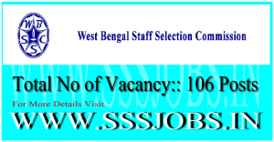 West Bengal Staff Selection Commission Recruitment 2015 for 106 Posts